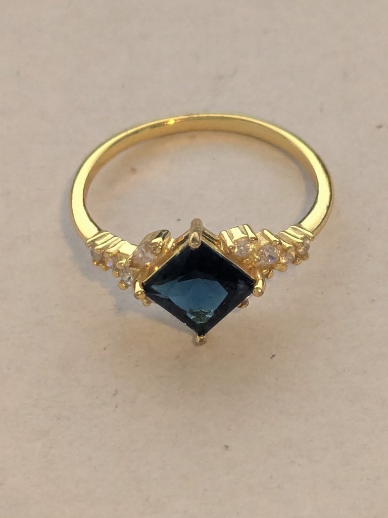 Ibb 925 Sterling Silver Gold Vermeil Blue Clear Crystal Ring Size 7